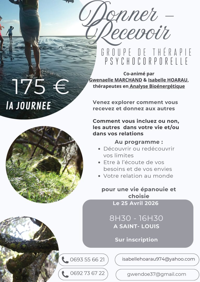 Donner-Recevoir / Groupe de thérapie Psychocorporelle du 25 Avril 2026