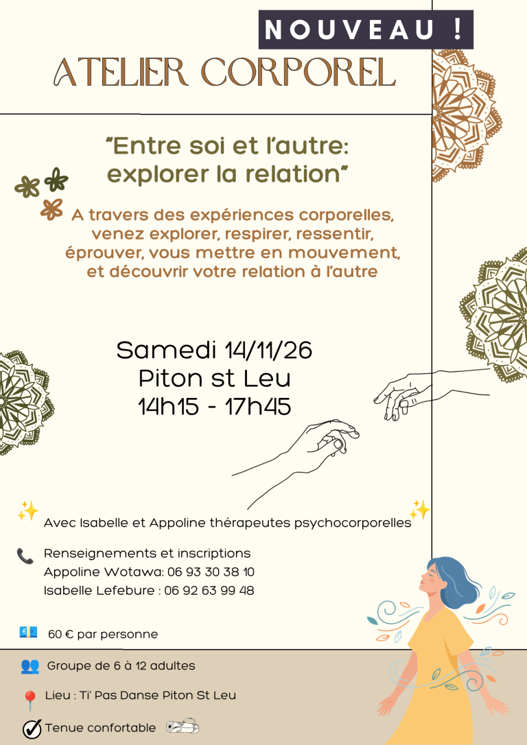 « Entre soi et l&rsquo;autre : explorer la relation », Atelier corporel du 14 novembre 2026
